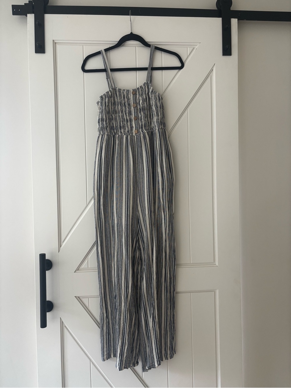 Final Touch Navy and Cream Striped Knit Romper Jumpsuit